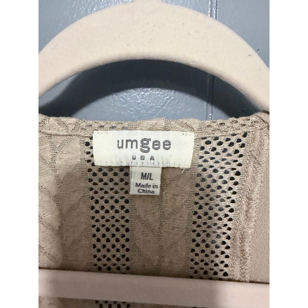 Umgee Tan Lace Mesh Open Ruffle Short Sleeve Boho Western Kimono Cardigan M/L - Picture 2 of 7